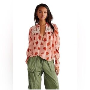 NWT Free People Embroidered Patricia Sheer Top XS